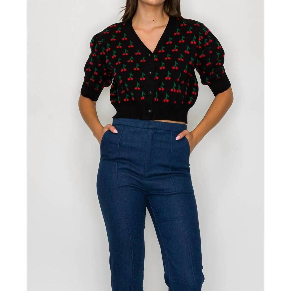 NEW LOVE WEDNESDAY cute as cherry crop sweater in black